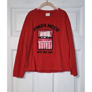 Zara red long-sleeved‎ top Panda Mood Nap All Day Size 9 sleepy cozy shirt